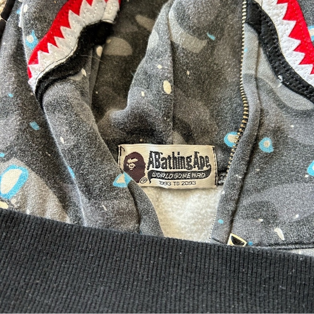 Bape Gray Shark Hoodie with Red Accents